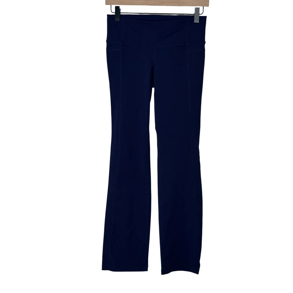 Athleta Bootcut Yoga Pants Small Petite Navy Blue Side Pockets Activewear